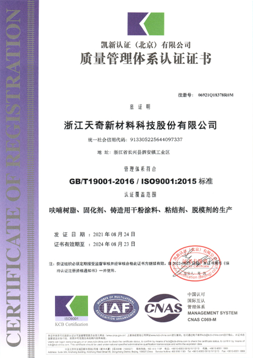 Quality System Certification Certificate